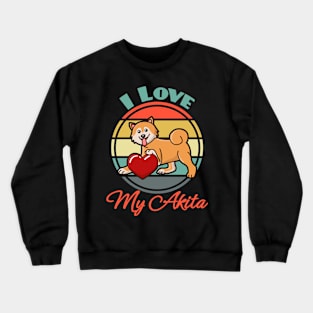 I Love My Akita Inu Dog puppy Lover Cute Sunser Retro Crewneck Sweatshirt